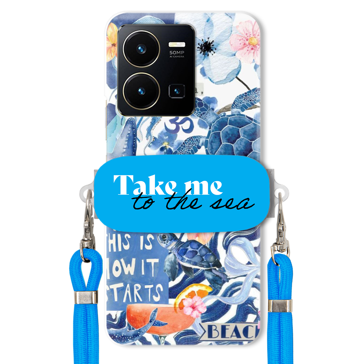 pouzdro na Vivo Y35 4G Modré Crossbody vodítko Držák Take Me To The Sea