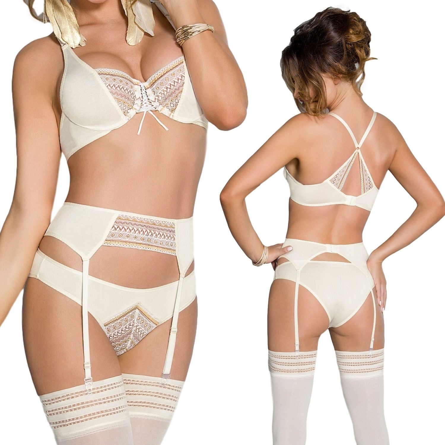 3-dílný komplet krajky s nastavitelnými ramínky a páskem L/XL Casmir