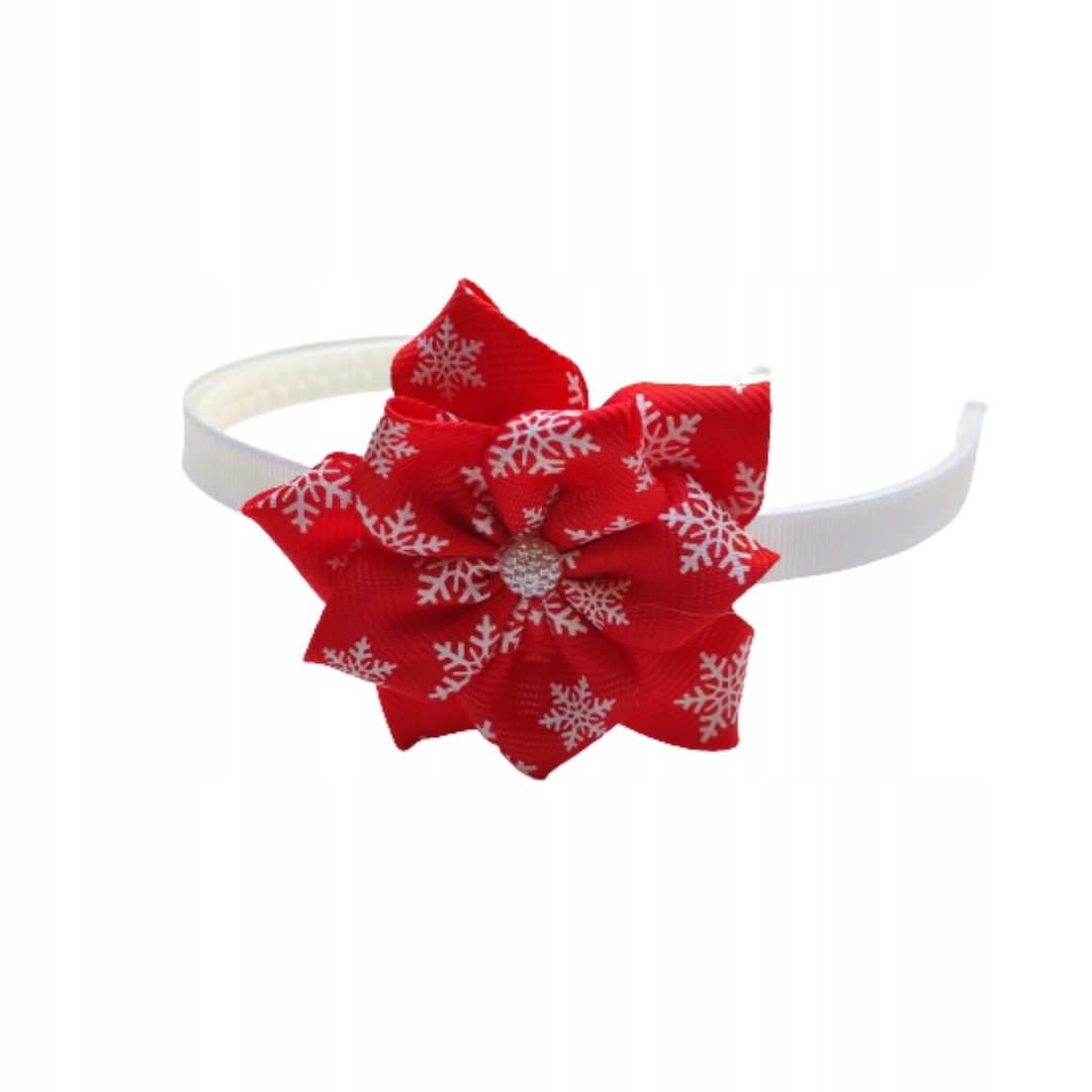 

Opaska z czerwonym kwiatem w śnieżynki święta