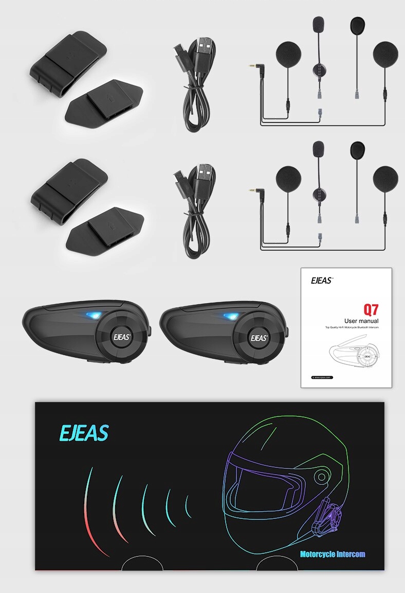 INTERKOM MOTOCYKLOWY EJEAS Q7 BLUETOOTH 2 KASKI Czas ładowania 3 h