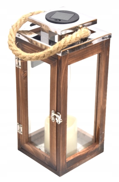 Velká Solární Lampa Svítilna Dřevo Sklo