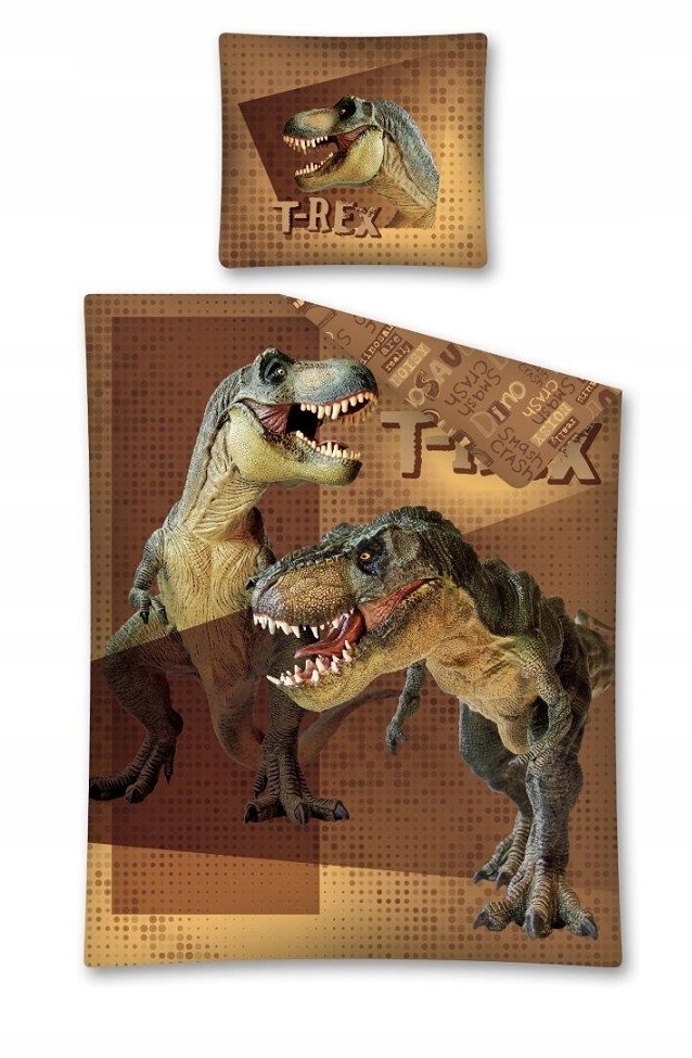 pościel młodzieżowa 140x200 T-rex Dino Dinozaur brązowa