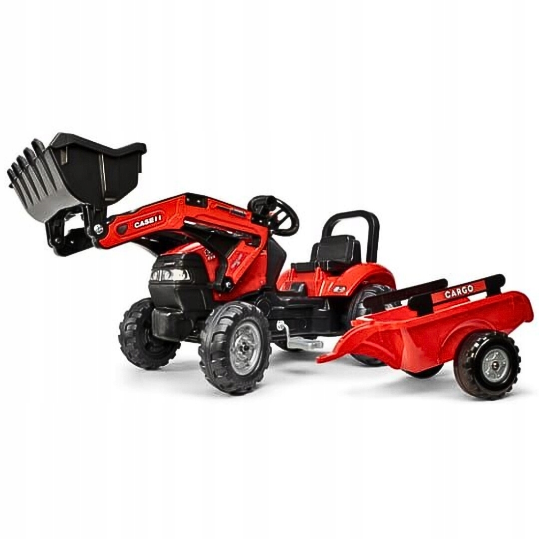 Traktor Case Ih z ładowaczem czołowym i przyczepą Falk