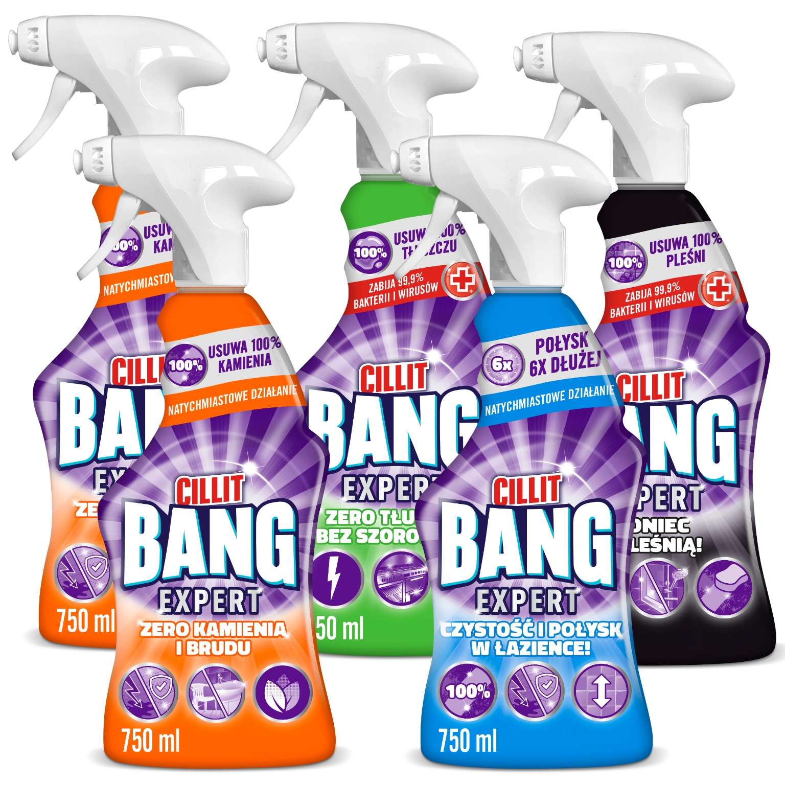 Levně Cillit Bang Sada Mix sprejů pro čištění kuchyně a koupelny 5 x 750 ml