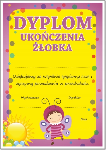 

Dyplom Ukończenia Żłobka (Motyl) format A4