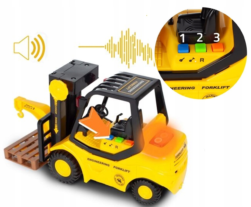 WÓZEK WIDŁOWY MAGAZYNOWY widlak interaktywny z Napędem 1:16 DŹWIĘK ŚWIATŁO Materiał plastik