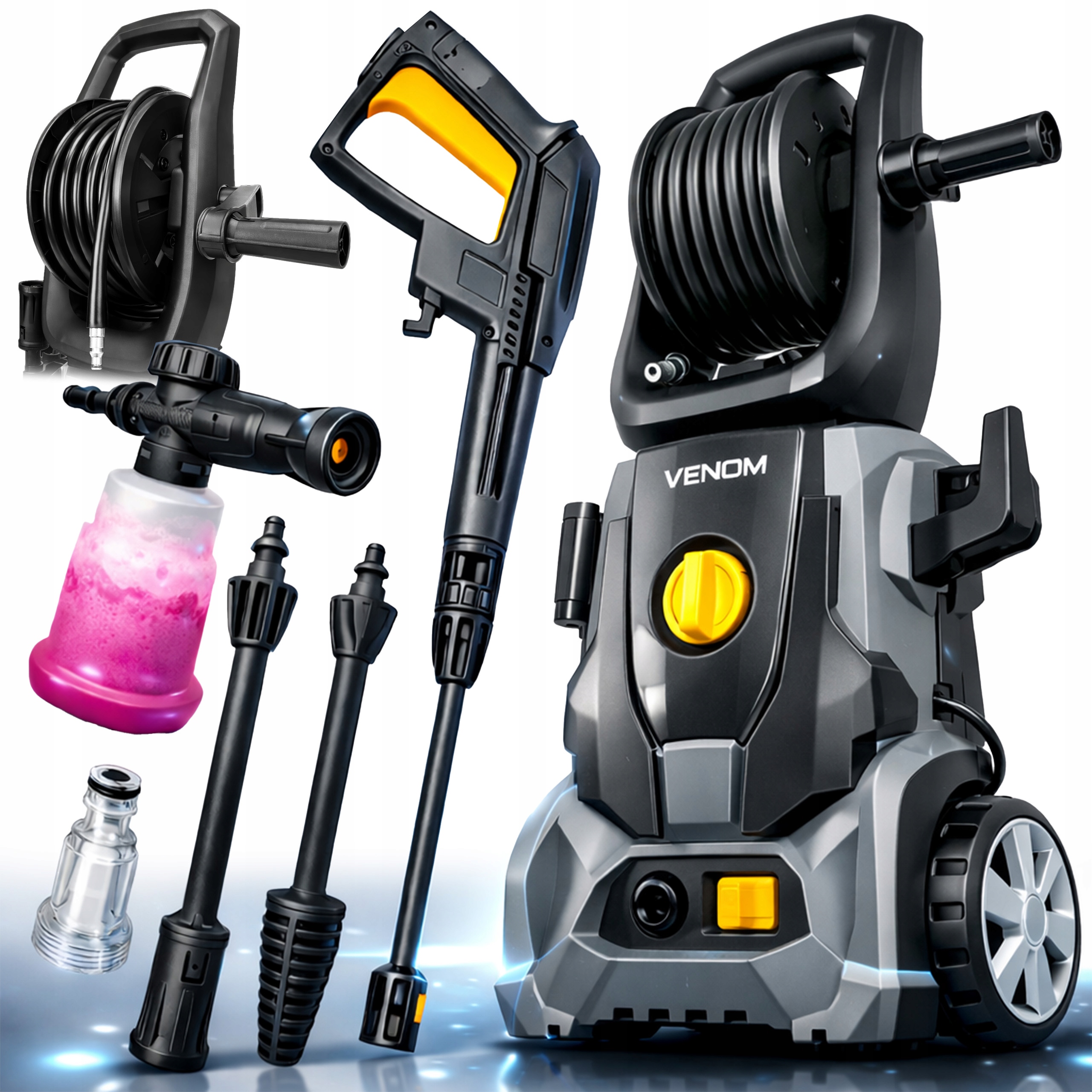 Samonasávací Tlaková Myčka Venom 1800W Hliníková Pumpa Navíječ Pěnovačka