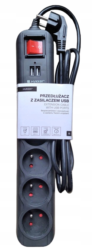 

Przedłużacz z zasilaczem usb 3680w uziem 5 gniazd