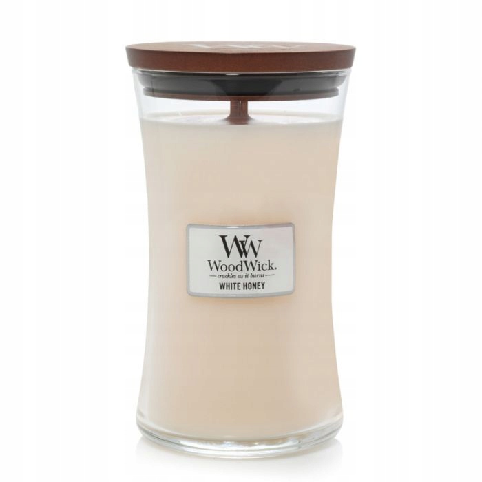 White Honey – Woodwick – velká vonná svíčka s dřevěným knotem