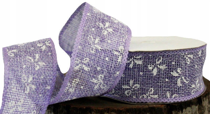 

Wstążka Juta Wzór Kokardki Lawendowa 9 m