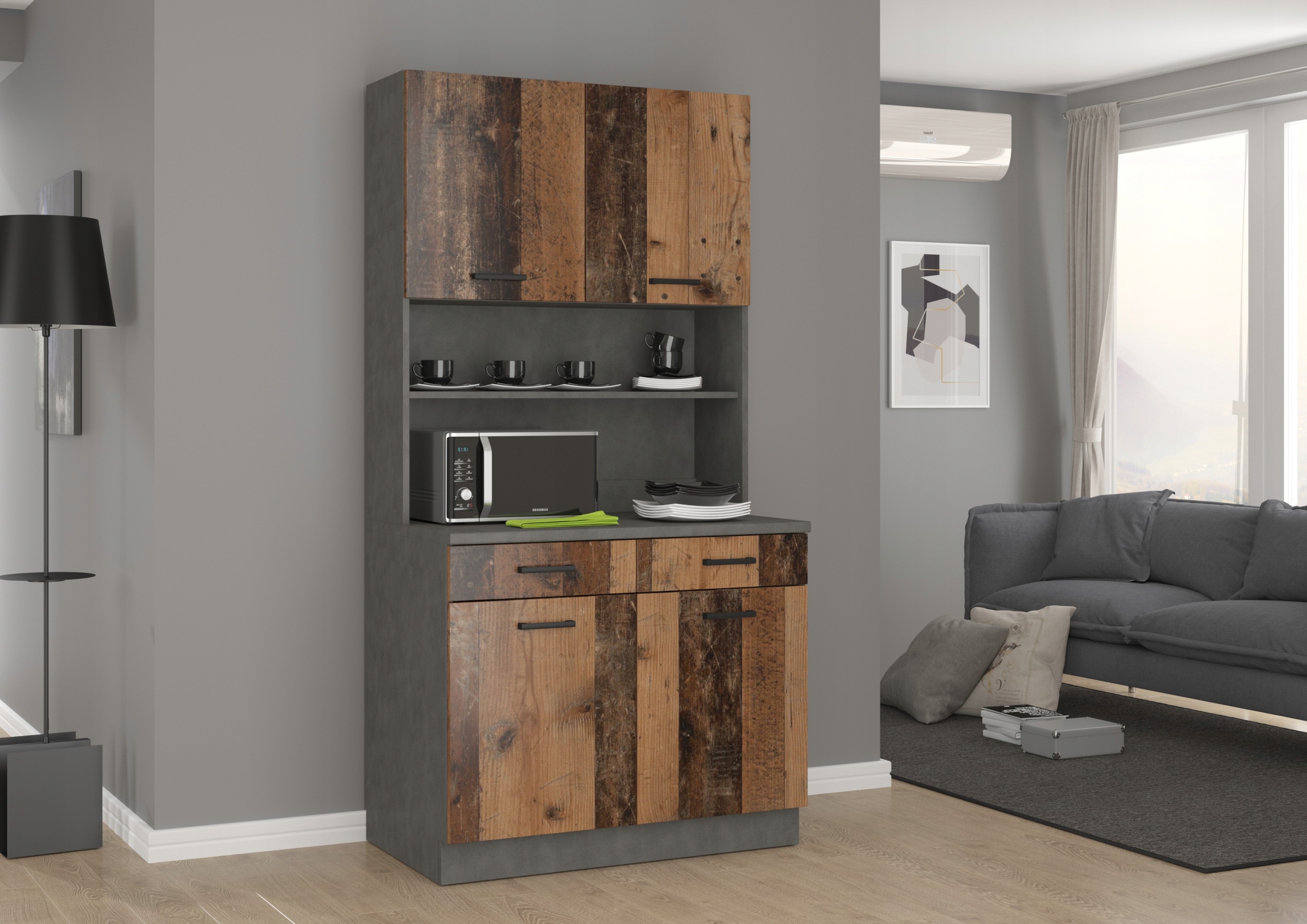 Malý kuchyňská linka 100 cm. Kuchyňský příborník Old Style Retro Grafit