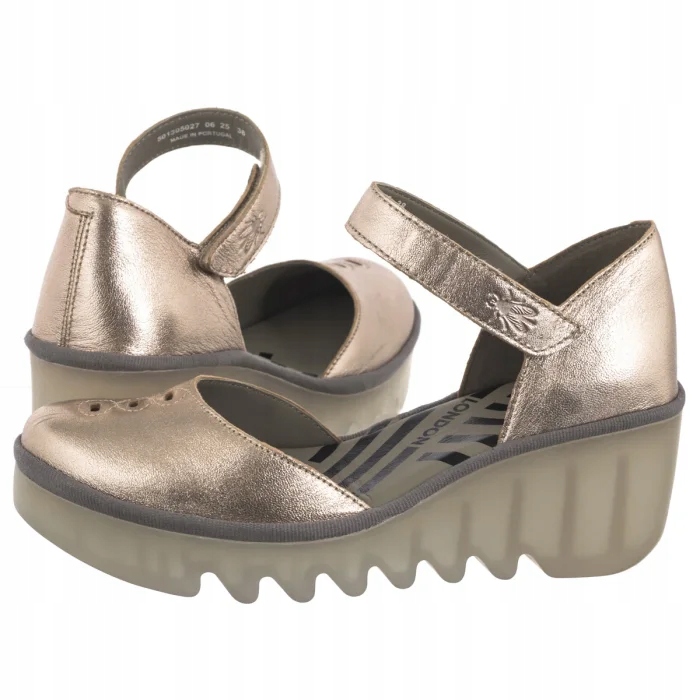 Dámské kožené boty na podpatku Fly London Biso Laminato Zlaté