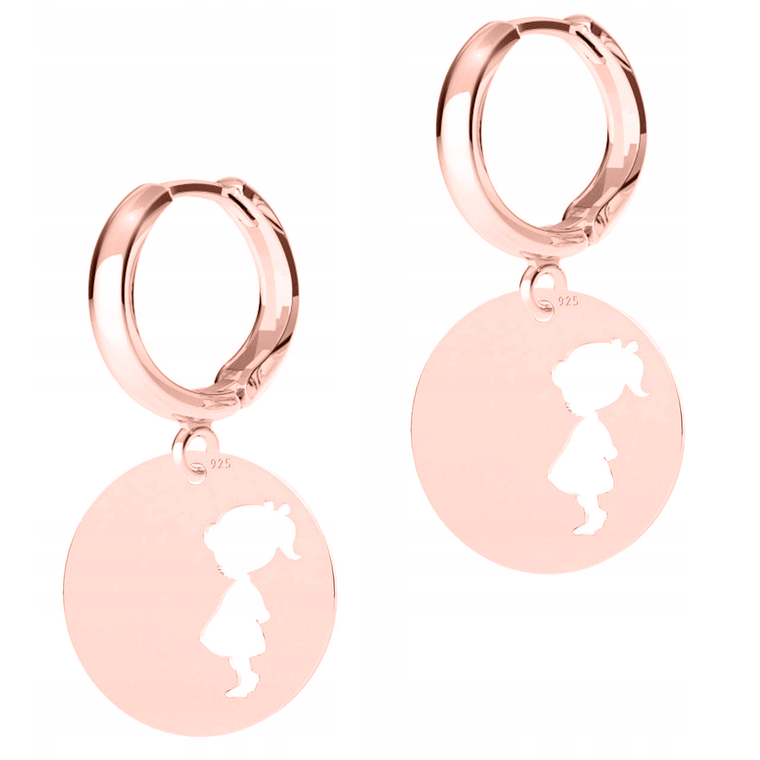 Náušnice Pozlacené Kulaté Plechy s Dívkou Girl Family Stříbro 925