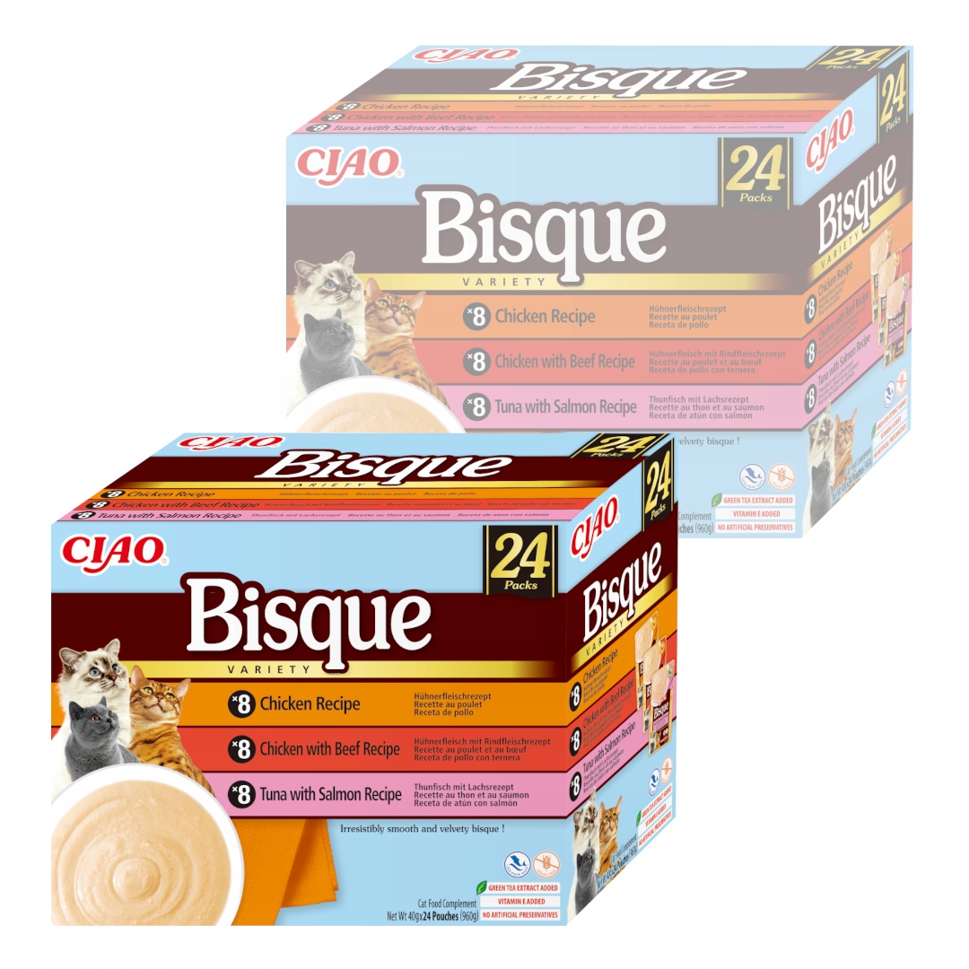 Inaba Cat Ciao Bisque 48x40g Doplňkové Krmivo Pro Kočky Kuřecí hovězí maso Ryba