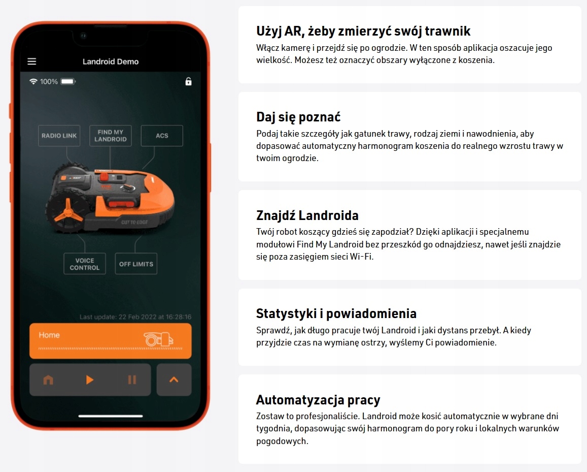 ROBOT KOSZĄCY WORX LANDROID WR141E M500 500m2 Szerokość koszenia 18 cm