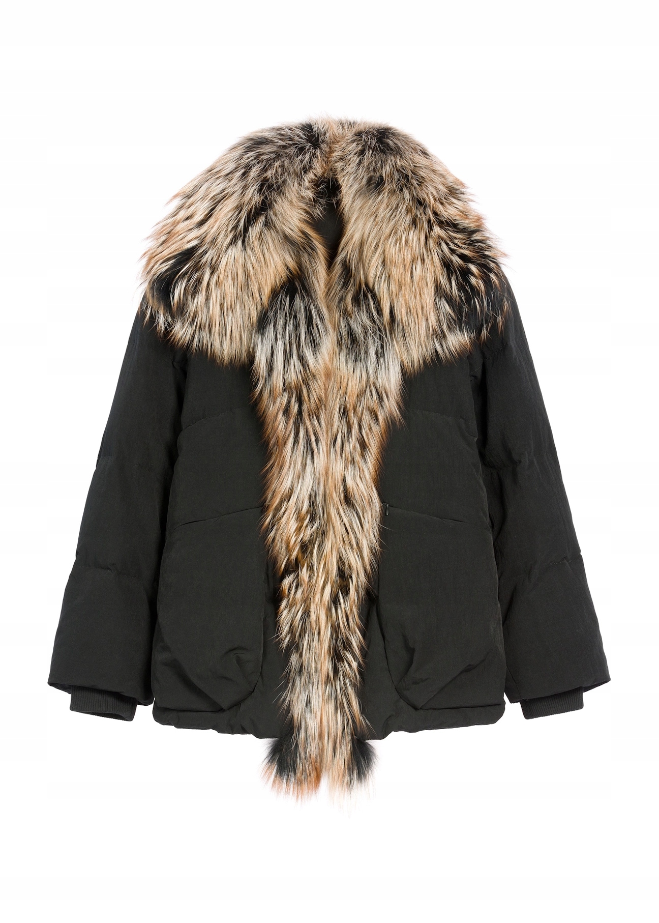 Ochnik Černá dámská zimní bunda s přírodní kožešinou, velikost M