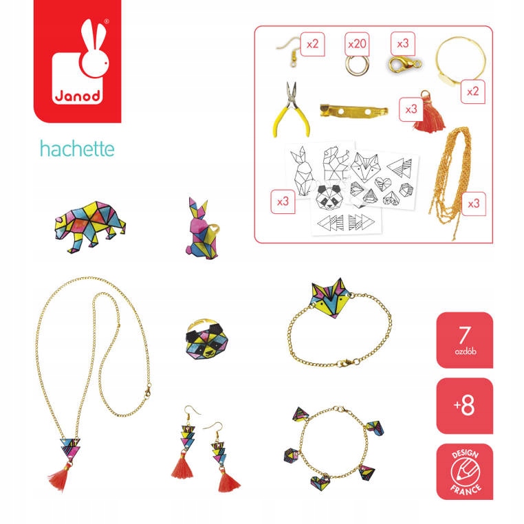 Janod Zestaw Kreatywny Do Biżuterii Z Kurczliwego Plastiku Geometrix 8+ Stan opakowania oryginalne