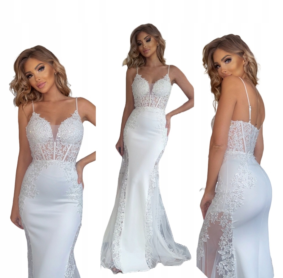 Boda dlouhé bílé svatební šaty rybka S