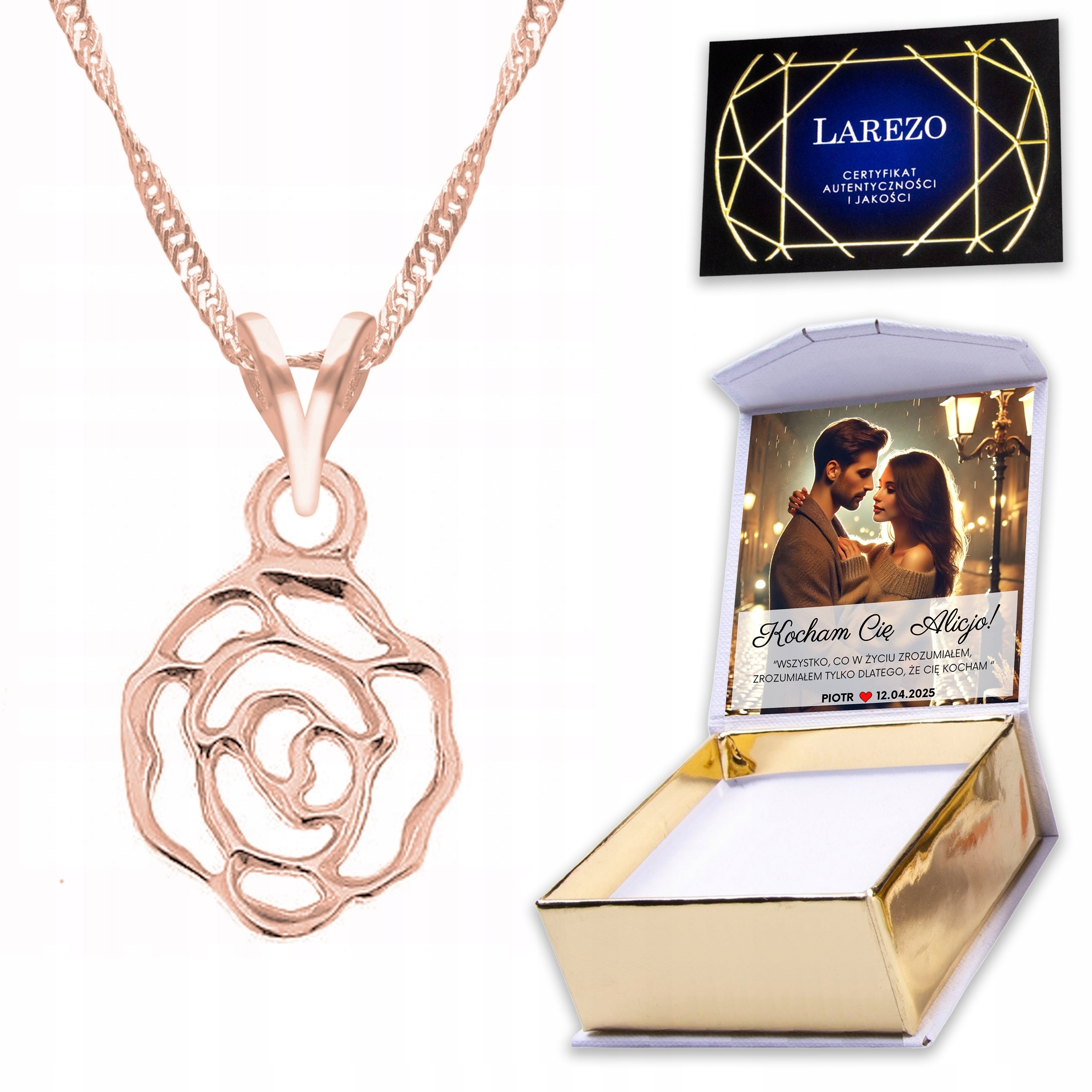 Náhrdelník Pozlacený 925 Růže s květinou Květina Rostlina Tulipán Potisk