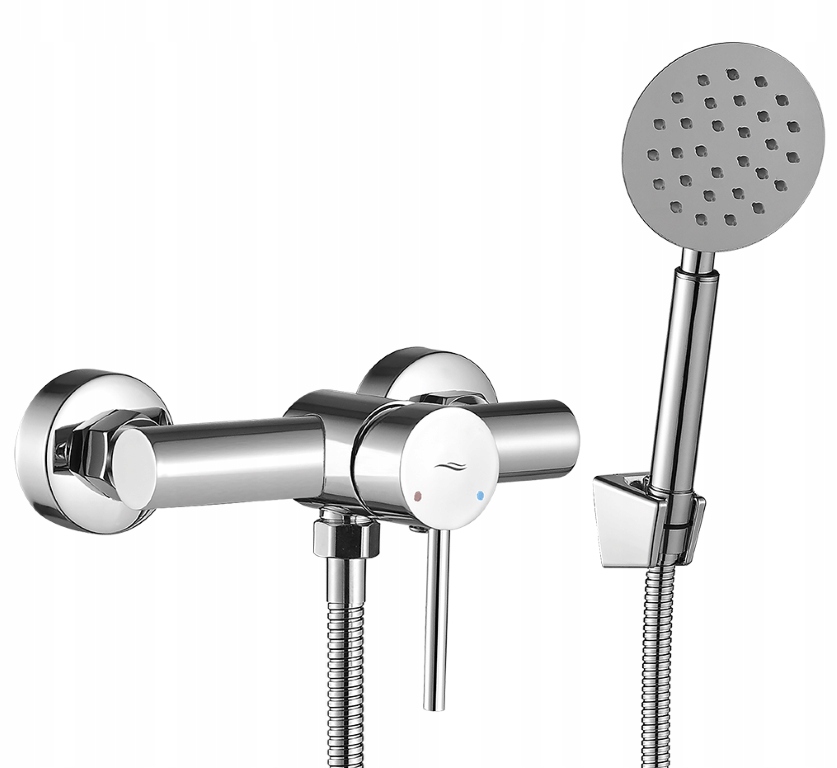 Nástěnná koupelnová baterie se sprchovým setem, stříbrný chrom