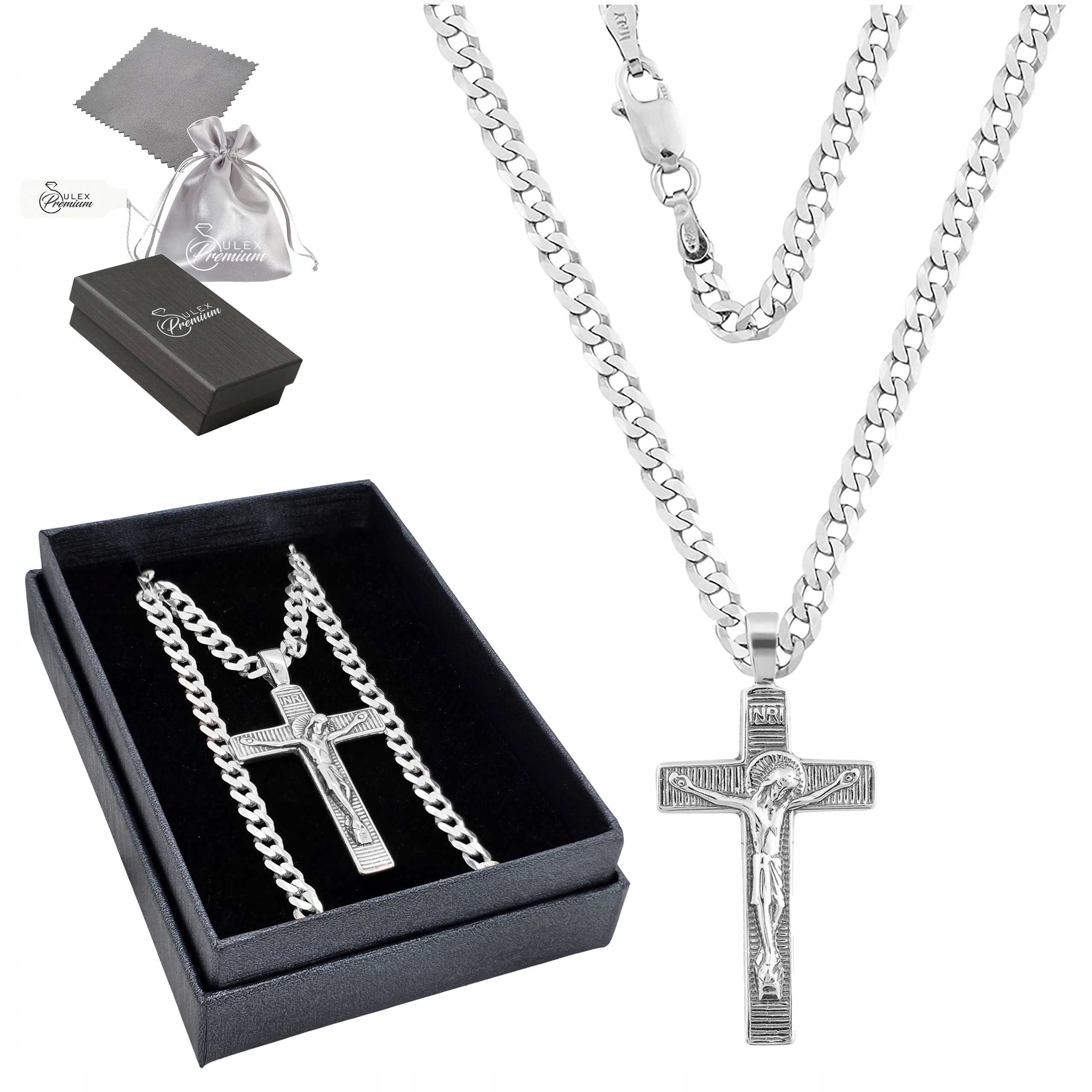 Stříbrný náhrdelník Křížek s Ježíšem Kristem Stříbro Pancr 925 60 cm