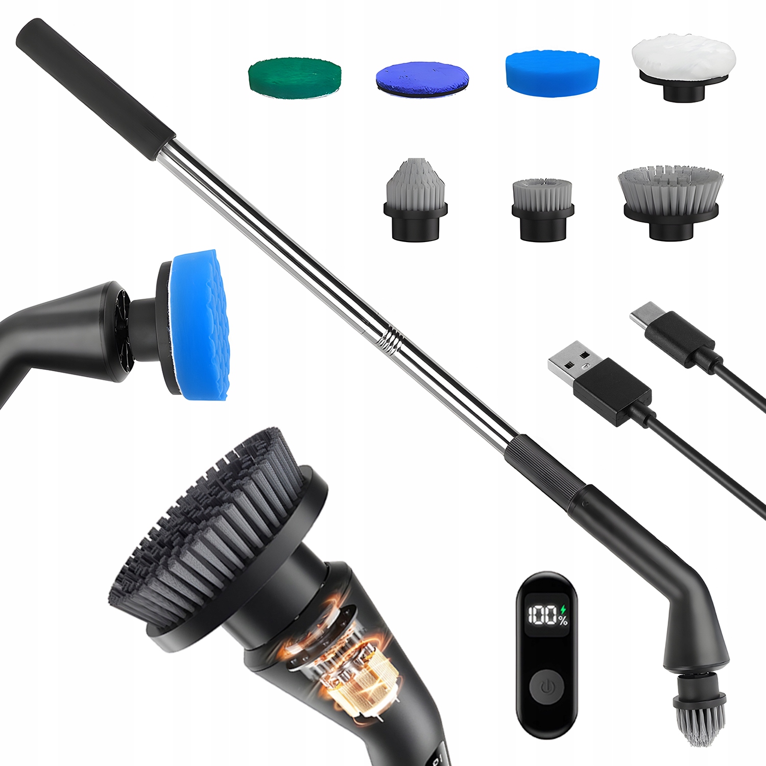 Levně Elektrický Čisticí Kartáč 7 V 1 Otočný Nastavitelný