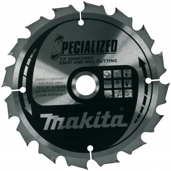 Makita Kotoučová Pila 165x20x16z Specializované Dřevo (s Hřebíky A Sukami)