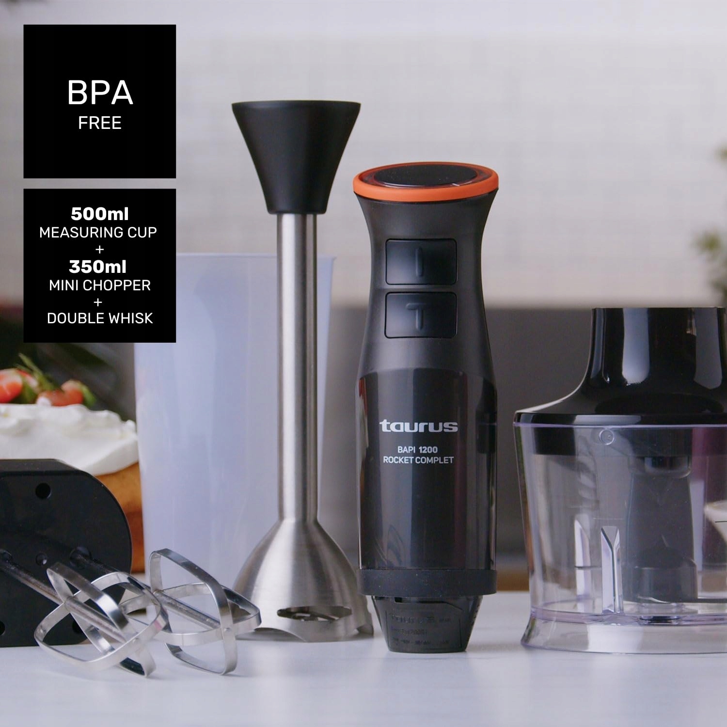 TAURUS BAPI 1200 Blender Ręczny 1200W Turbo Ostrza Stal Nierdzewna — miniatura 6