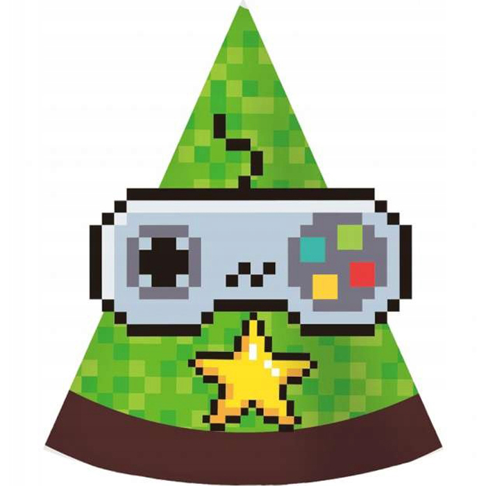 Czapeczki papierowe urodzinowe Game On Minecraft GRACZ URODZINY party 6 szt