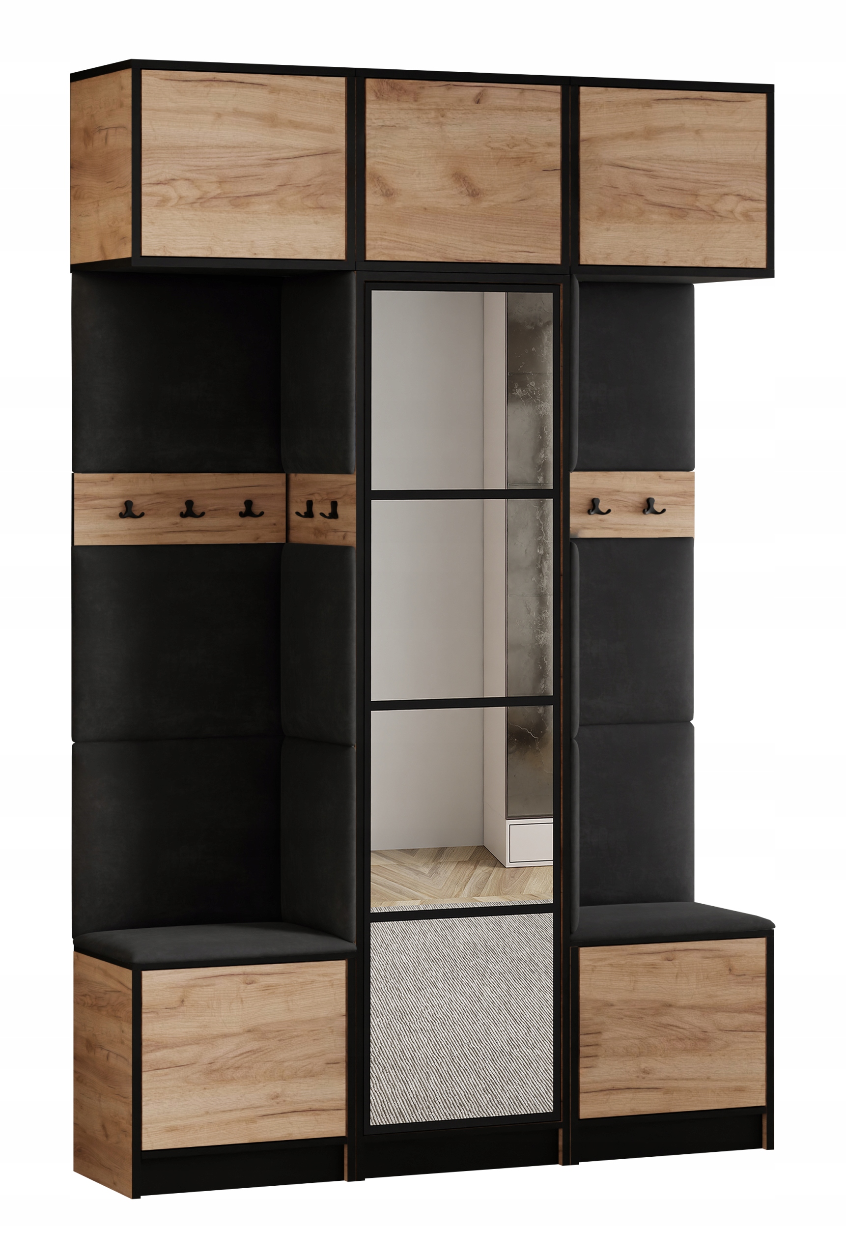 Šatní skříň s nástavcem Costa 16 dub craft černá tkanina, sedák