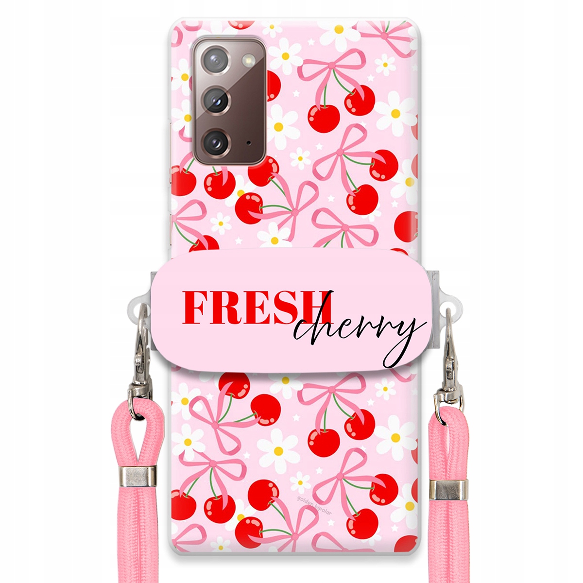 Pouzdro pro Samsung Note 20 Case Držák na šňůrku Růžová Fresh Cherry Kokardy