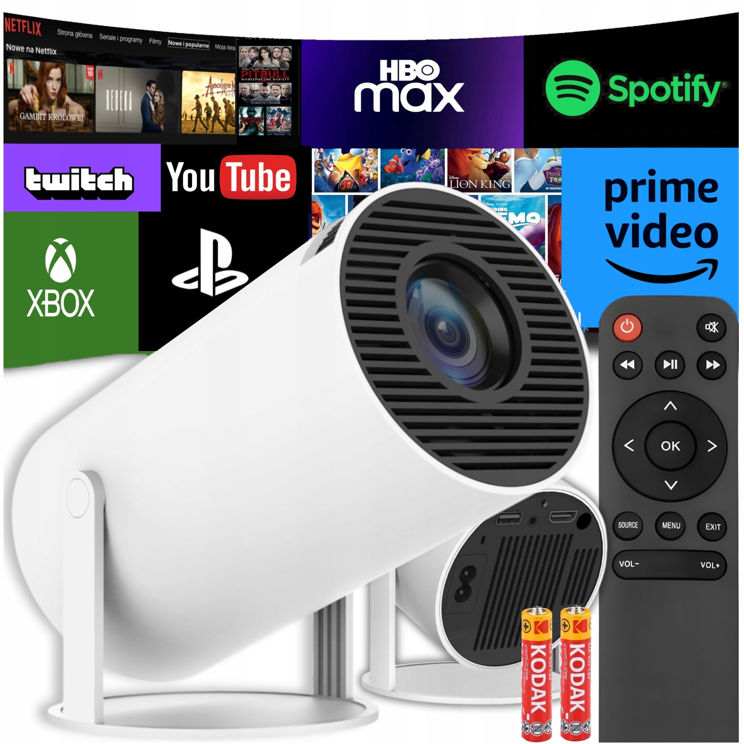 Projektor Smart Přenosný Android Tv Wifi Mini 4K Otočný Reproduktor