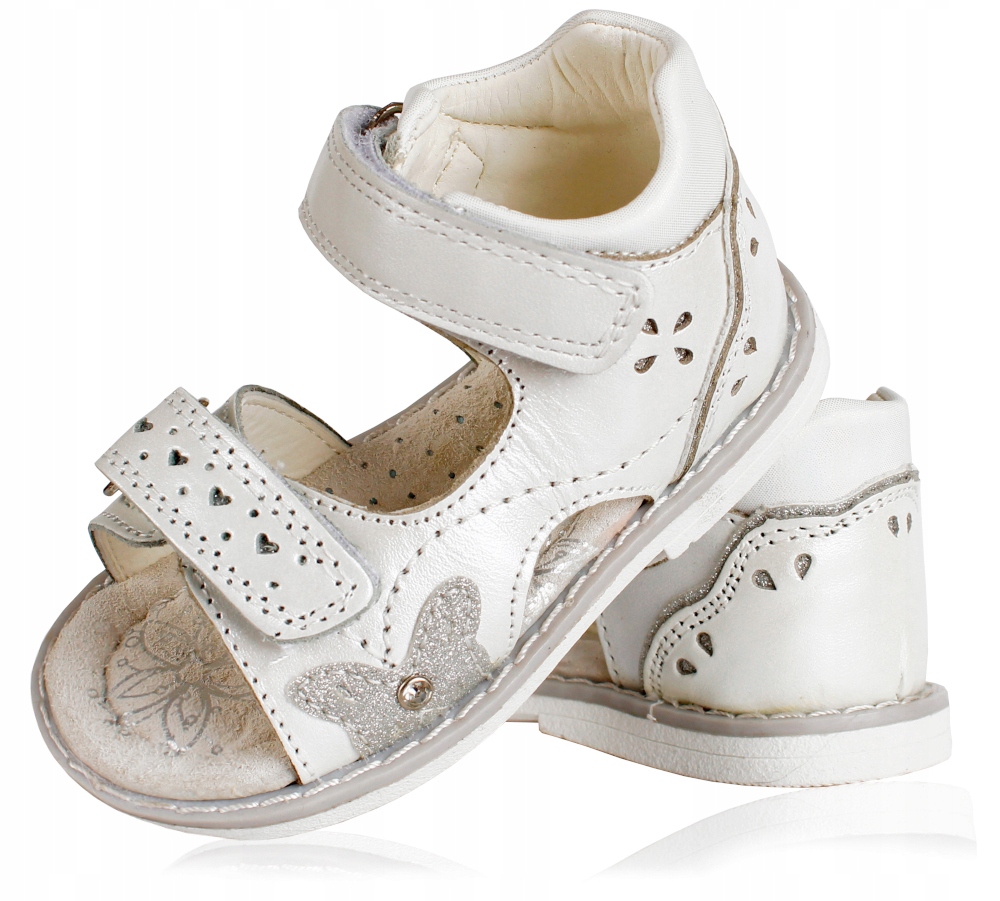 Sandały białe perłowe profilowane skóra clibee 21