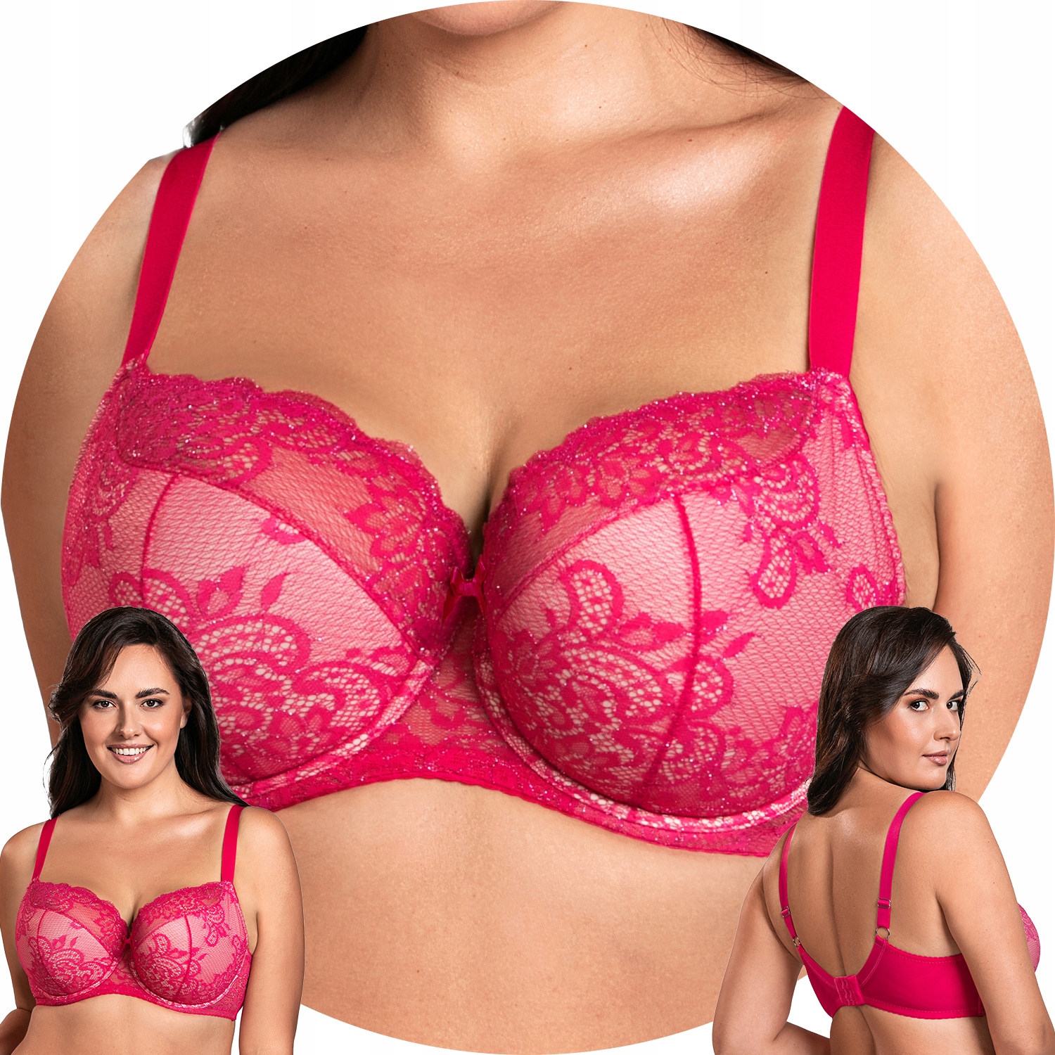 Vivisence 1045 fuksja koronka róż Biustonosz półusztywniany 75E Semi Soft