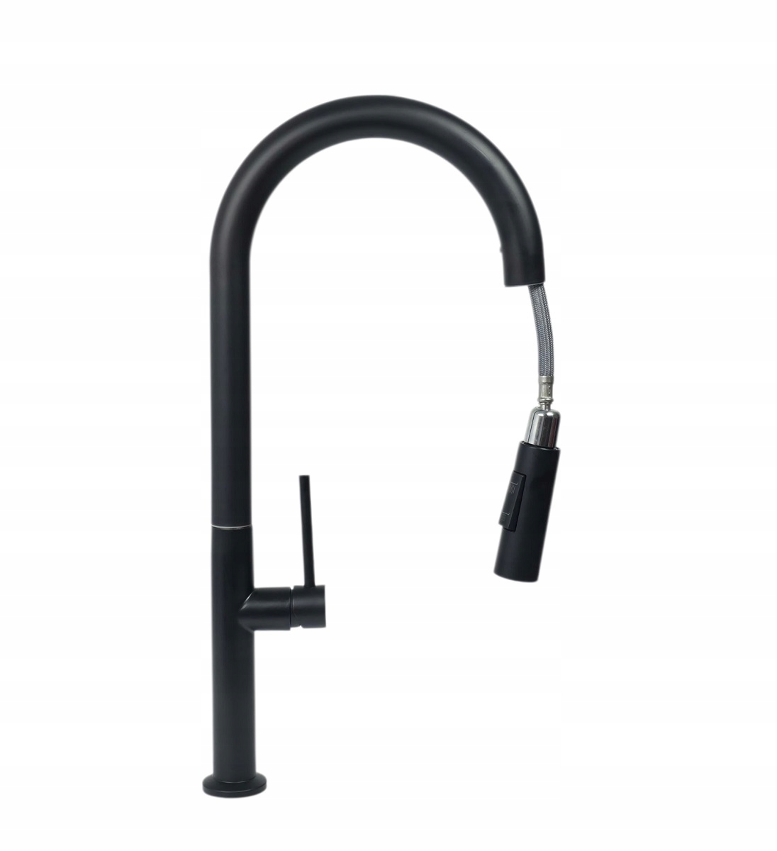 Bateria wysoka kuchenna zlewozmywakowa z wyciąganą wylewką czarna matowa