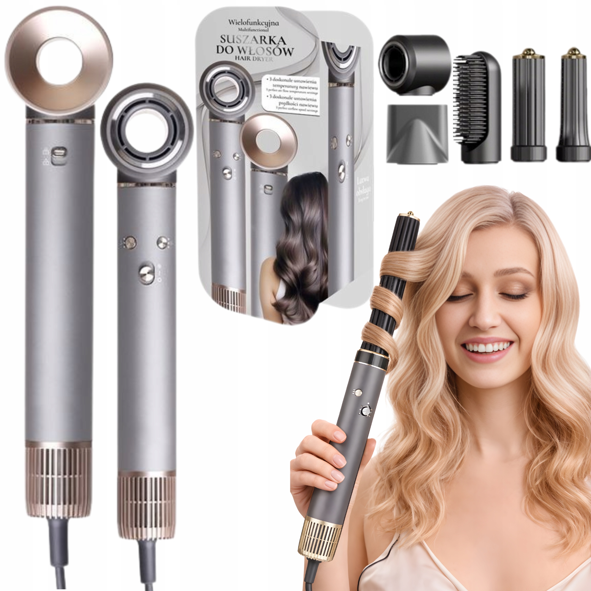 Suszarko Lokówka Do Włosów Suszarka Wielofunkcyjna 5w1 Air Wrap 1300W Mocna