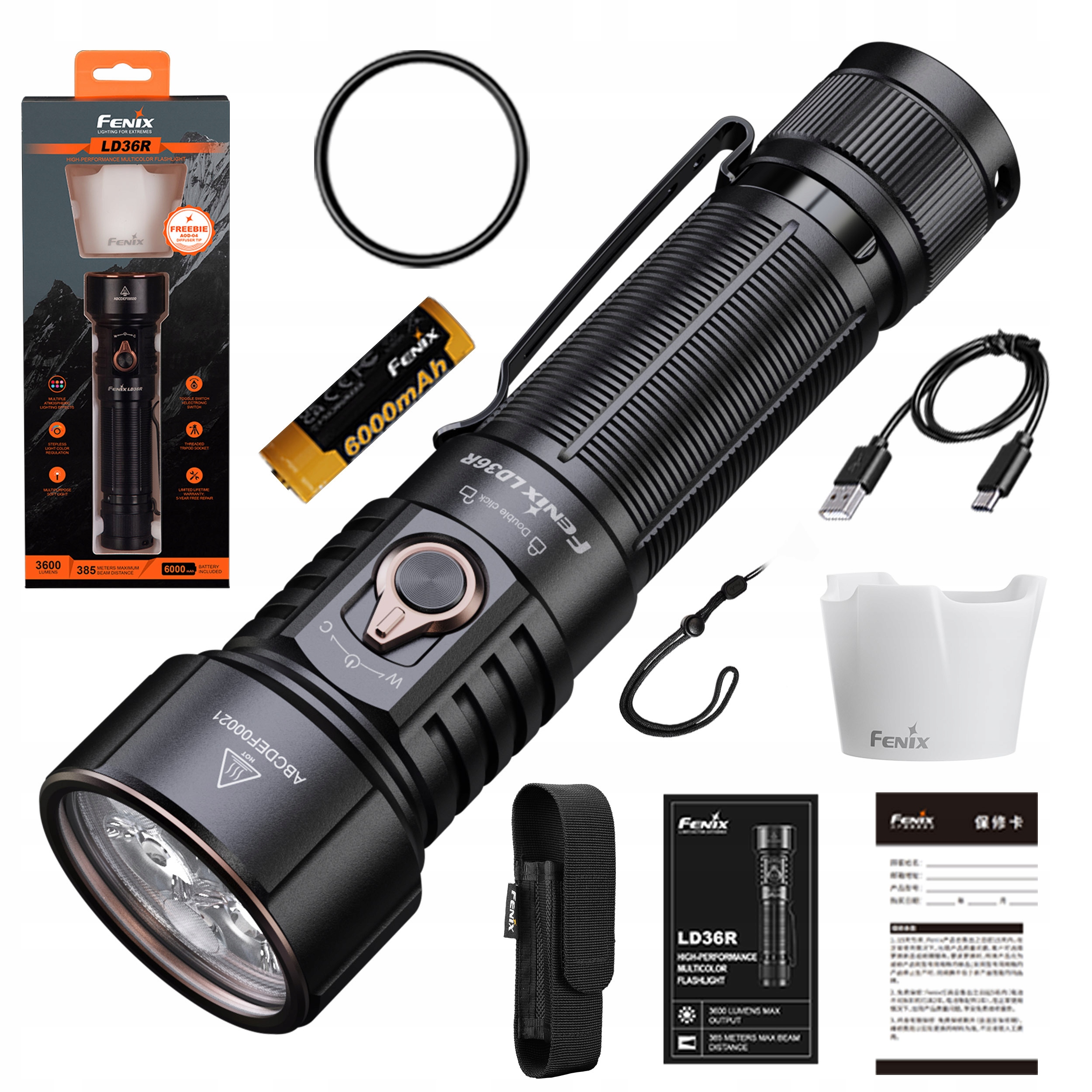 Latarka Led Fenix LD36R 3600 lm 385 m wielokolorowe światło 21700 Usb-c