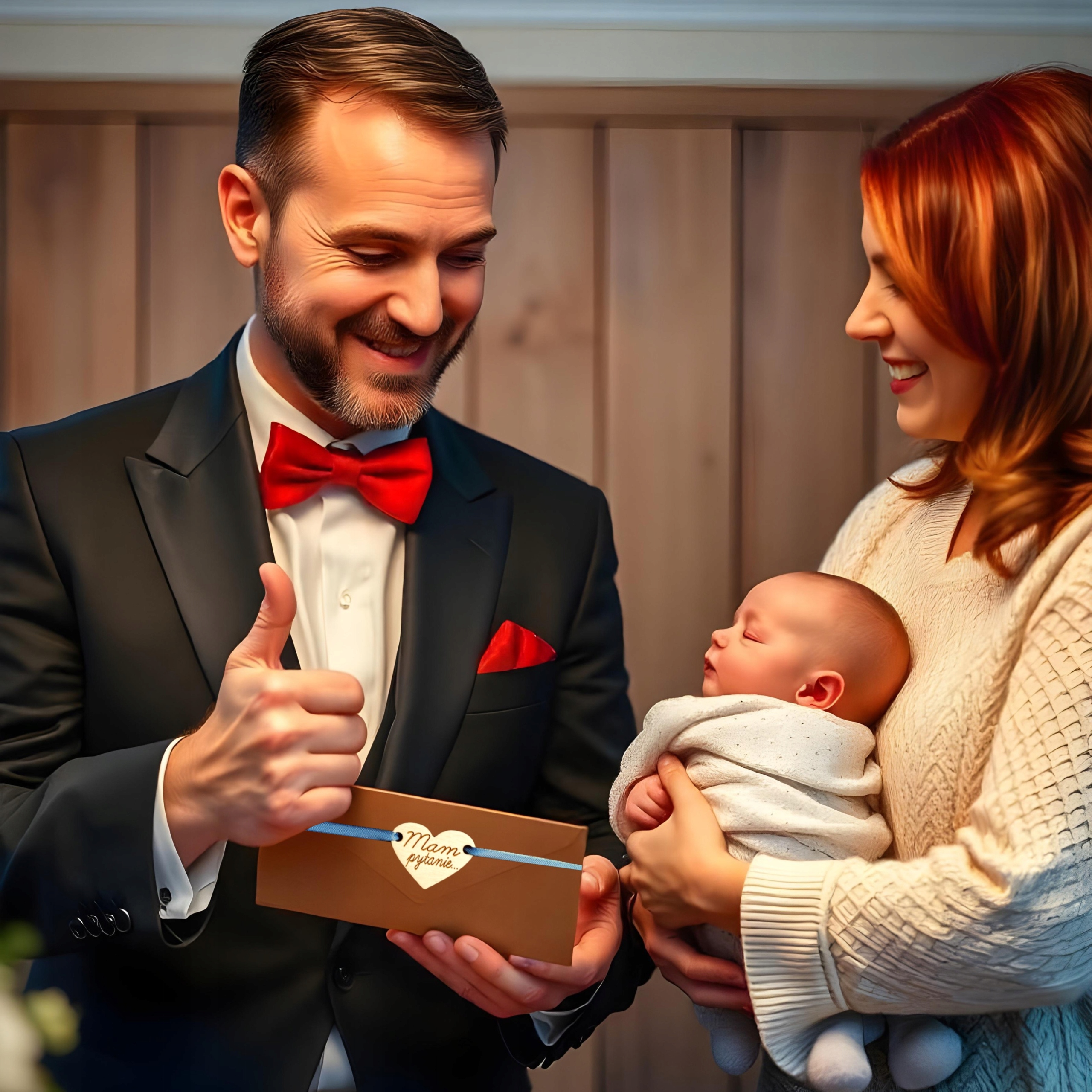 ZAPYTANIE WUJKU CZY ZOSTANIESZ MOIM OJCEM CHRZESTNYM PROŚBA PYTANIE CHRZEST Kolor dominujący brązowy