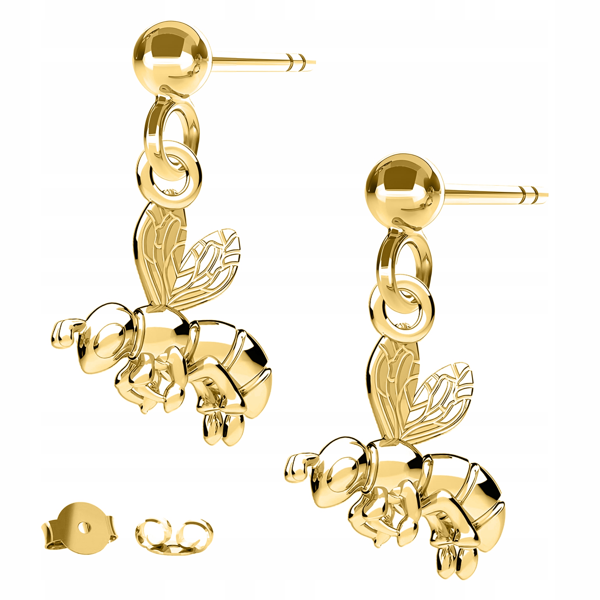 Zlaté Náušnice na puzetku se včelkou, hmyz, včela na puzetu stříbro 925