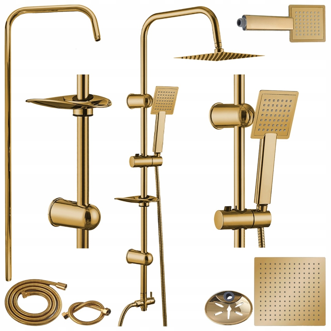 Zestaw Prysznicowy Łazienkowy Z Deszczownicą Ścienny Mans Złoty