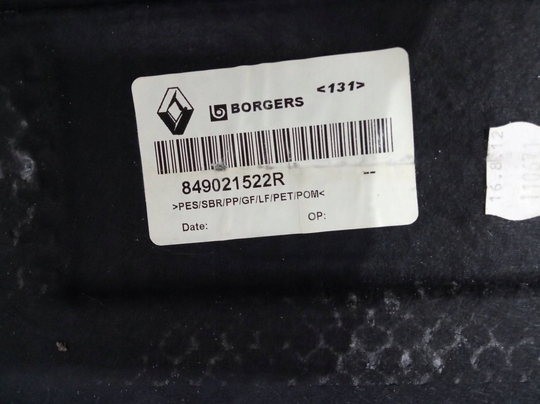 floor boot mats carpet 849021522R Renault Scenic III (2009- )
