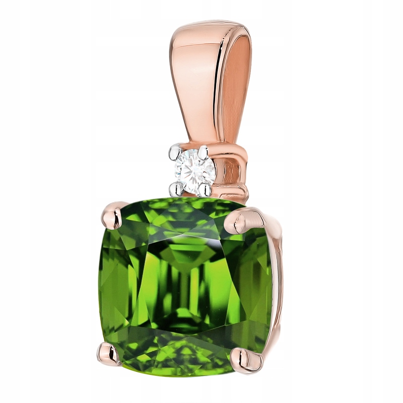 Zlatý Přívěsek Čtvercový Přívěsek pr. 585 Olivín 1,00 ct a Briliant 14k