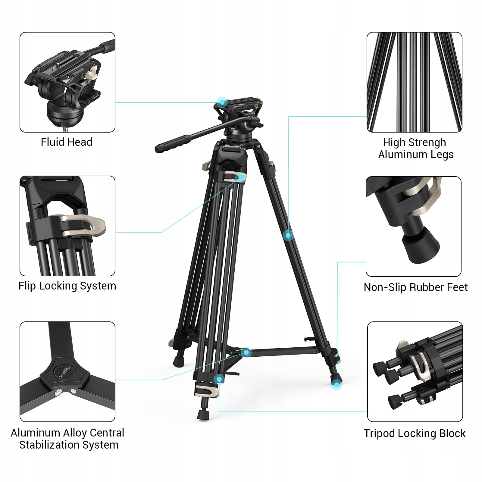SMALLRIG Statyw Wideo 186 cm z Głowicą 360° i Płytką do DSLR 8 kg — miniatura 2