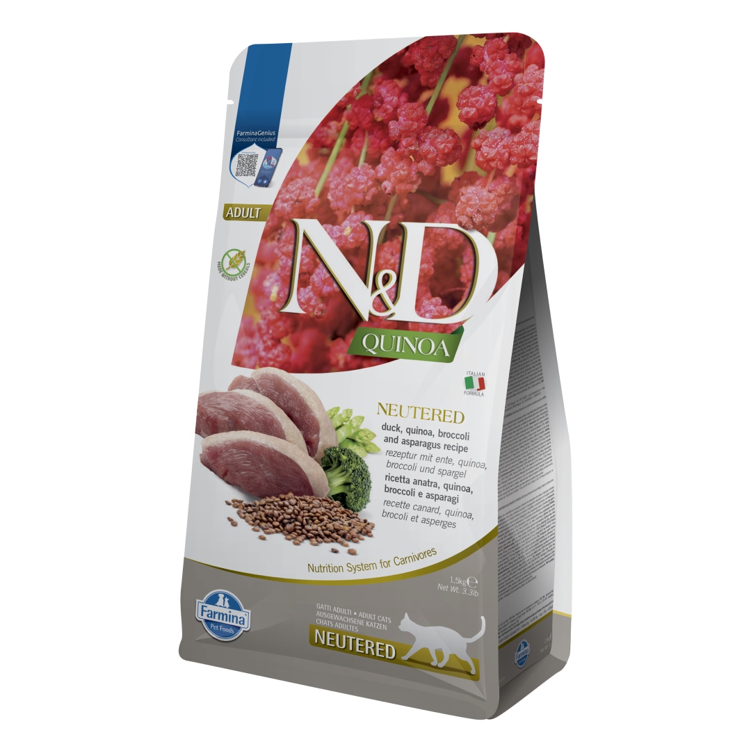 Farmina N&amp;d Quinoa Neutered 1,5 kg Suché Krmivo pro kastrované kočky s kachnou