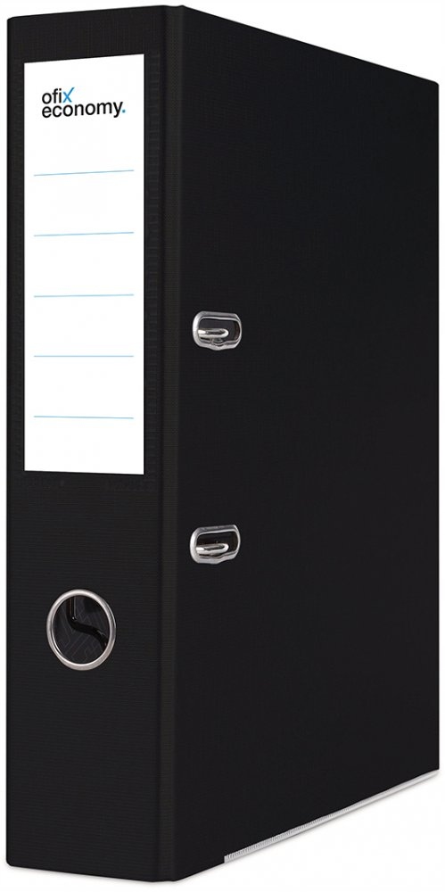 Segregator biurowy OFIX ECONOMY A4 75mm czarny z zadrukiem wewnątrz