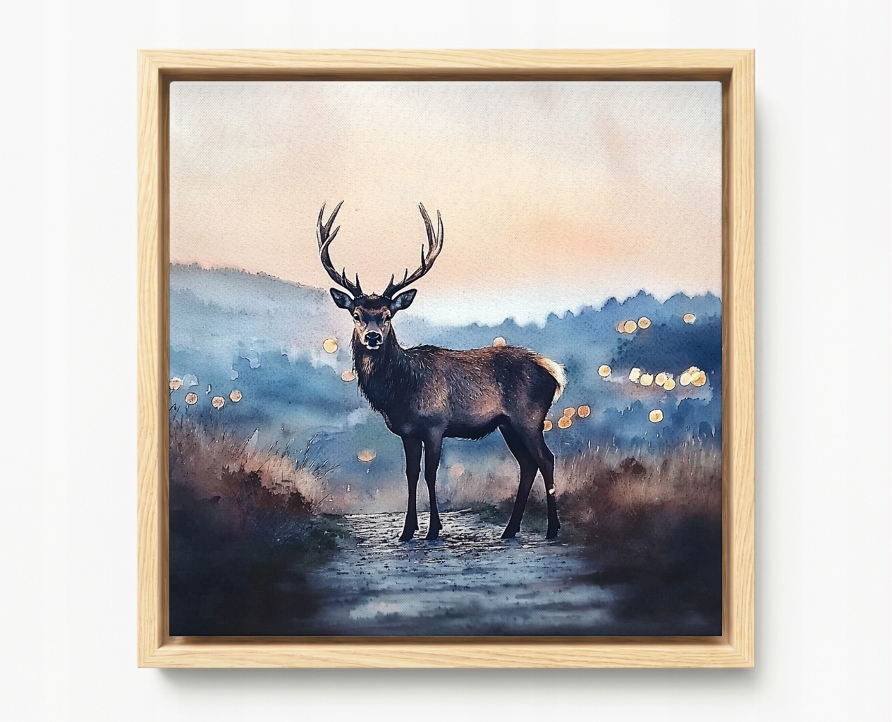 Obraz Rám Americký Box Akvarel Příroda Fauna Zvíře Jelen Večer 50x50
