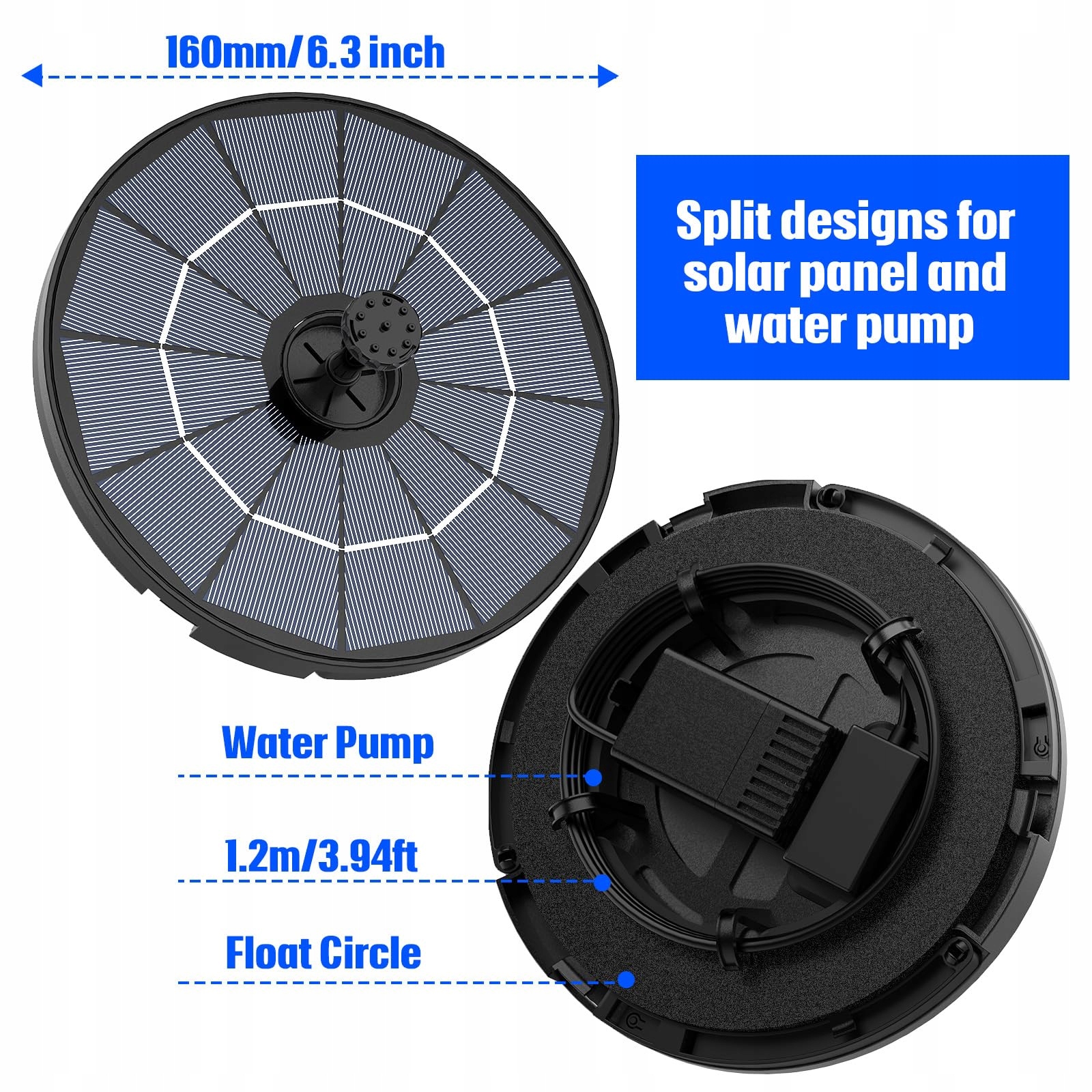AISITIN Fontanna Solarna Zewnętrzna 2.8W Panel DIY Pompa Ogrodowa Staw — miniatura 3