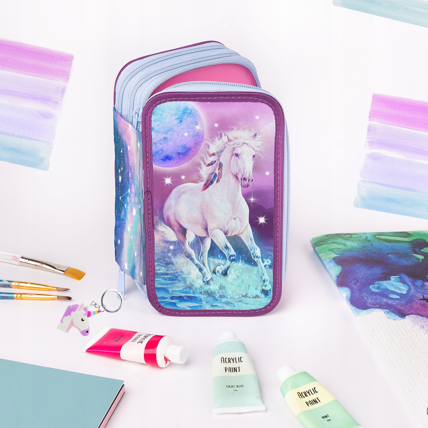 Duży Piórnik Szkolny do Szkoły Trzykomorowy Rozkładany Potrójny Koń Kod producenta PI-MAJ-003