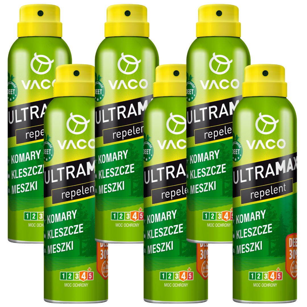 6 sztuk Spray na kleszcze i komary Ultramax 30% Deet Vaco 170ml