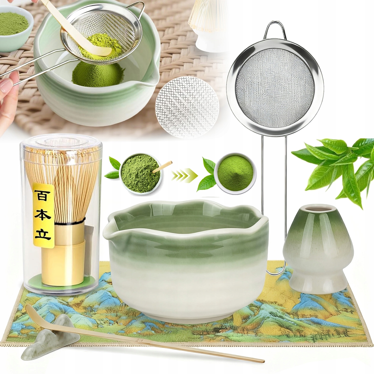 Levně Bambusová Metlička Na Matcha Set Chasen Lžíce Chashaku Stojan